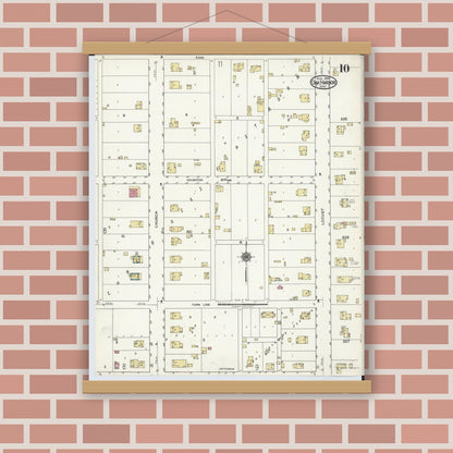 Old map wall art mockup — magnetic wood frame on brick wall — Sanborn Fire Insurance Map from Oak Harbor, Ottawa County, Ohio (1920), Sheet #0010