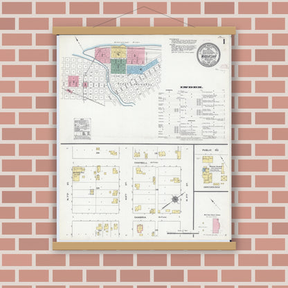 Old map wall art mockup — magnetic wood frame on brick wall — Sanborn Fire Insurance Map from Wabasha, Wabasha County, Minnesota (1910) - Complete Map Set