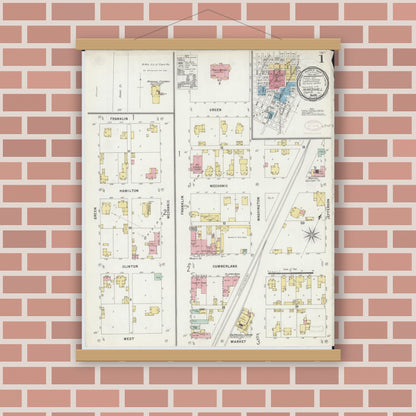 Old map wall art mockup — magnetic wood frame on brick wall — Sanborn Fire Insurance Map from Marshall, Clark County, Illinois (1897) - Complete Map Set