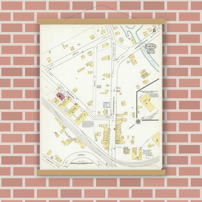 Old map wall art mockup — magnetic wood frame on brick wall — Sanborn Fire Insurance Map from Concord, Middlesex County, Massachusetts (1918), Sheet #0008