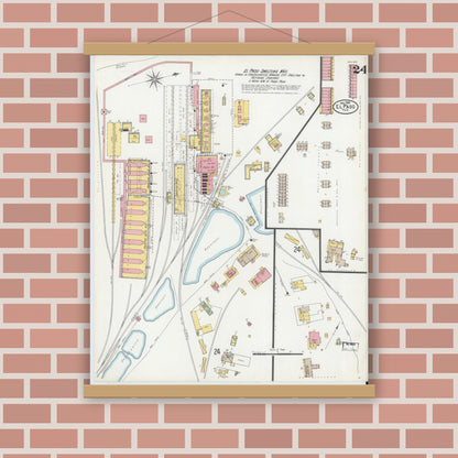 Old map wall art mockup — magnetic wood frame on brick wall — Sanborn Fire Insurance Map from El Paso, El Paso County, Texas (1900), Sheet #0024