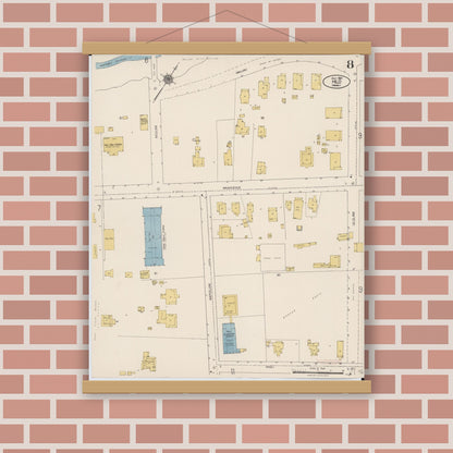 Old map wall art mockup — magnetic wood frame on brick wall — Sanborn Fire Insurance Map from Hilo, Hawaii County, Hawaii (1921), Sheet #0008