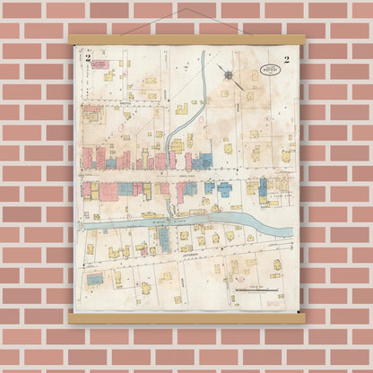 Old map wall art mockup — magnetic wood frame on brick wall — Sanborn Fire Insurance Map from Potosi, Washngton County, Missouri (1942), Sheet #0002