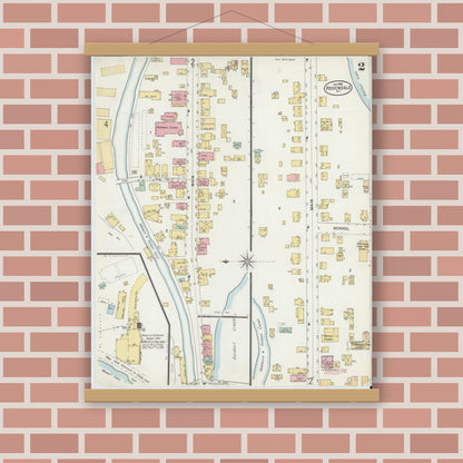 Old map wall art mockup — magnetic wood frame on brick wall — Sanborn Fire Insurance Map from Rosendale, Ulster County, New York (1898), Sheet #0002