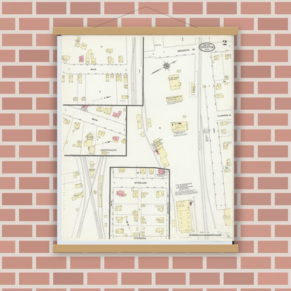 Old map wall art mockup — magnetic wood frame on brick wall — Sanborn Fire Insurance Map from Creston, Wayne County, Ohio (1912), Sheet #0002
