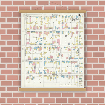 Old map wall art mockup — magnetic wood frame on brick wall — Sanborn Fire Insurance Map from Laredo, Webb County, Texas (1909), Sheet #0011