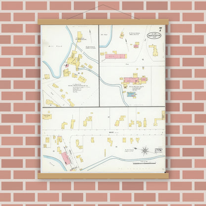 Old map wall art mockup — magnetic wood frame on brick wall — Sanborn Fire Insurance Map from North Easton, Bristol County, Massachusetts (1903), Sheet #0007