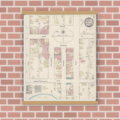 Old map wall art mockup — magnetic wood frame on brick wall — Sanborn Fire Insurance Map from Owatonna, Steele County, Minnesota (1884) - Complete Map Set