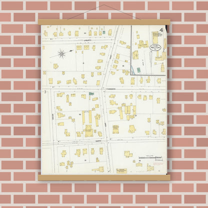 Old map wall art mockup — magnetic wood frame on brick wall — Sanborn Fire Insurance Map from Walton, Delaware County, New York (1903), Sheet #0004