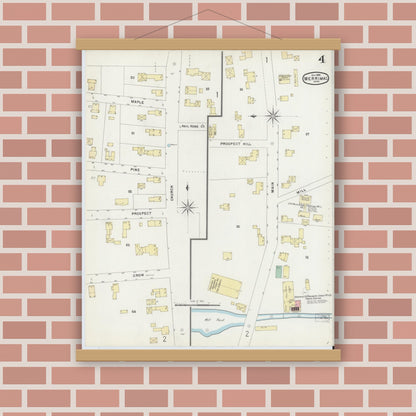 Old map wall art mockup — magnetic wood frame on brick wall — Sanborn Fire Insurance Map from Merrimac, Essex County, Massachusetts (1896), Sheet #0004