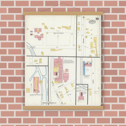Old map wall art mockup — magnetic wood frame on brick wall — Sanborn Fire Insurance Map from Cortland, Cortland County, New York (1902), Sheet #0019