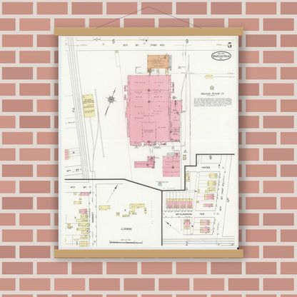 Old map wall art mockup — magnetic wood frame on brick wall — Sanborn Fire Insurance Map from Marcus Hook, Chester County, Pennsylvania (1912), Sheet #0005