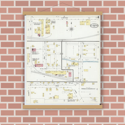 Old map wall art mockup — magnetic wood frame on brick wall — Sanborn Fire Insurance Map from Columbiana, Columbiana County, Ohio (1901), Sheet #0004
