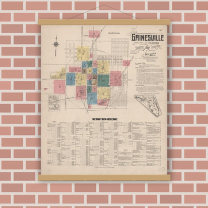 Old map wall art mockup — magnetic wood frame on brick wall — Sanborn Fire Insurance Map from Gainesville, Alachua County, Florida (1922) - Complete Map Set