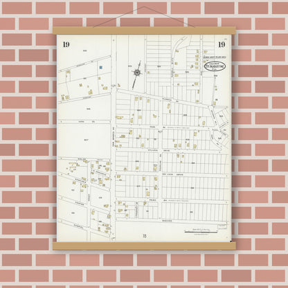 Old map wall art mockup — magnetic wood frame on brick wall — Sanborn Fire Insurance Map from Saint Augustine, Saint John's County, Florida (1924), Sheet #0019
