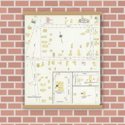 Old map wall art mockup — magnetic wood frame on brick wall — Sanborn Fire Insurance Map from Sinclairville, Chautauqua County, New York (1910), Sheet #0002