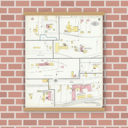 Old map wall art mockup — magnetic wood frame on brick wall — Sanborn Fire Insurance Map from Union City, Randolph County, Indiana (1901), Sheet #0008