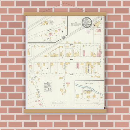 Old map wall art mockup — magnetic wood frame on brick wall — Sanborn Fire Insurance Map from West Jefferson, Madison County, Ohio (1901) - Complete Map Set
