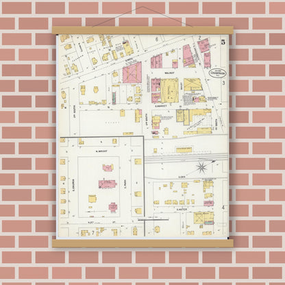 Old map wall art mockup — magnetic wood frame on brick wall — Sanborn Fire Insurance Map from Champaign, Champaign County, Illinois (1902), Sheet #0005