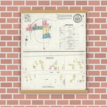 Old map wall art mockup — magnetic wood frame on brick wall — Sanborn Fire Insurance Map from Hopkinton, Middlesex County, Massachusetts (1910) - Complete Map Set