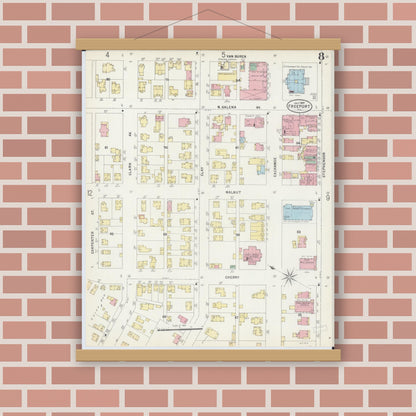 Old map wall art mockup — magnetic wood frame on brick wall — Sanborn Fire Insurance Map from Freeport, Stephenson County, Illinois (1897), Sheet #0008