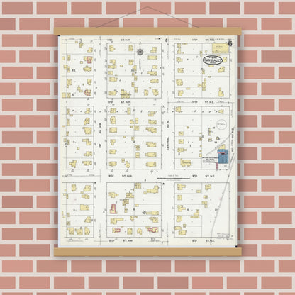 Old map wall art mockup — magnetic wood frame on brick wall — Sanborn Fire Insurance Map from Faribault, Rice County, Minnesota (1921), Sheet #0006
