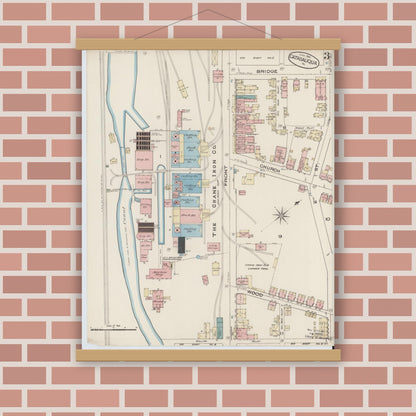 Old map wall art mockup — magnetic wood frame on brick wall — Sanborn Fire Insurance Map from Catasauqua, Lehigh County, Pennsylvania (1885), Sheet #0003