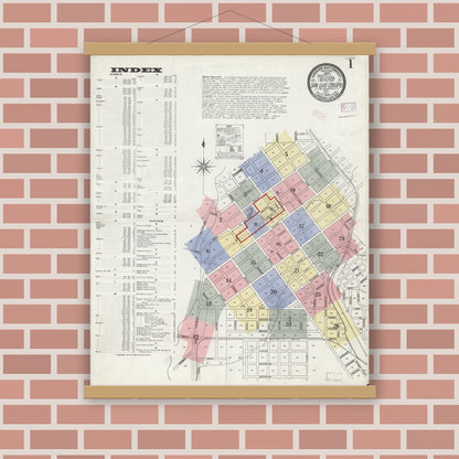 Old map wall art mockup — magnetic wood frame on brick wall — Sanborn Fire Insurance Map from San Luis Obispo, San Luis Obispo County, California (1909) - Complete Map Set