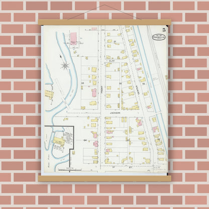 Old map wall art mockup — magnetic wood frame on brick wall — Sanborn Fire Insurance Map from Franklin, Warren County, Ohio (1892), Sheet #0005