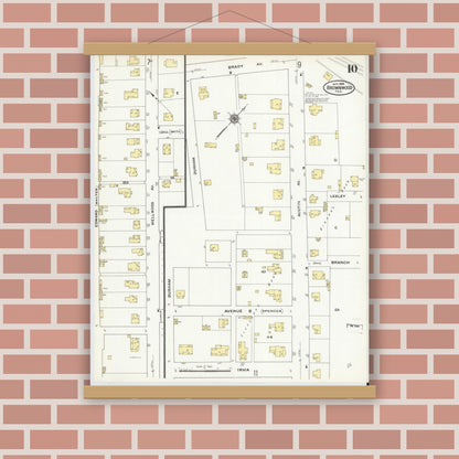 Old map wall art mockup — magnetic wood frame on brick wall — Sanborn Fire Insurance Map from Brownwood, Brown County, Texas (1909), Sheet #0010
