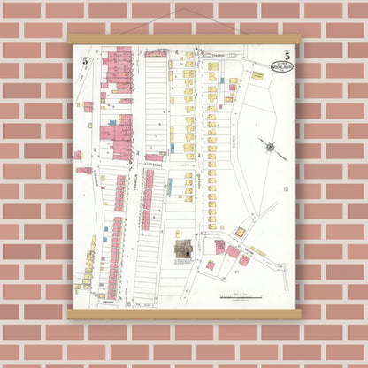 Old map wall art mockup — magnetic wood frame on brick wall — Sanborn Fire Insurance Map from Woodlawn, Beaver County, Pennsylvania (1923), Sheet #0005