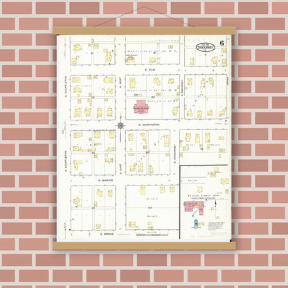 Old map wall art mockup — magnetic wood frame on brick wall — Sanborn Fire Insurance Map from Sigourney, Kiokuk County, Iowa (1916), Sheet #0006