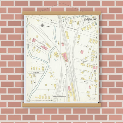 Old map wall art mockup — magnetic wood frame on brick wall — Sanborn Fire Insurance Map from Xenia, Greene County, Ohio (1910), Sheet #0015