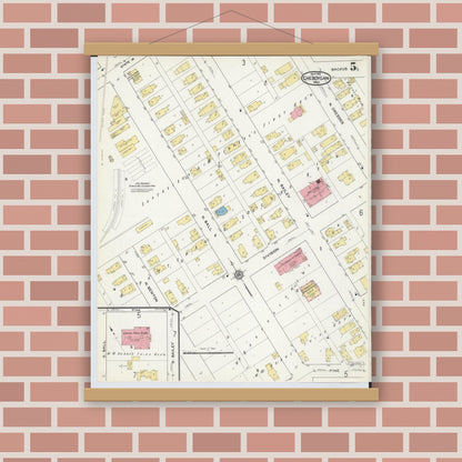 Old map wall art mockup — magnetic wood frame on brick wall — Sanborn Fire Insurance Map from Cheboygan, Cheboygan County, Michigan (1915), Sheet #0005