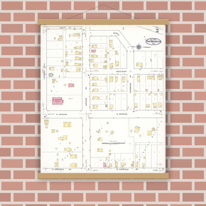 Old map wall art mockup — magnetic wood frame on brick wall — Sanborn Fire Insurance Map from Port Washington, Ozaukee County, Wisconsin (1922), Sheet #0002