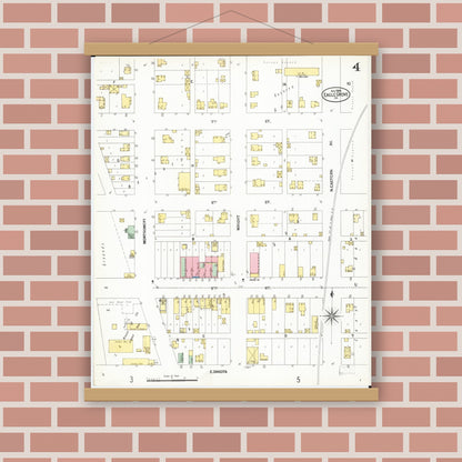 Old map wall art mockup — magnetic wood frame on brick wall — Sanborn Fire Insurance Map from Eagle Grove, Wright County, Iowa (1900), Sheet #0004