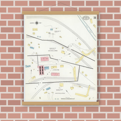 Old map wall art mockup — magnetic wood frame on brick wall — Sanborn Fire Insurance Map from Windber, Somerset County, Pennsylvania (1910), Sheet #0011