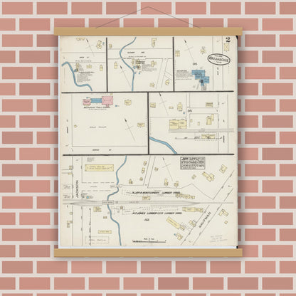 Old map wall art mockup — magnetic wood frame on brick wall — Sanborn Fire Insurance Map from Waxahachie, Ellis County, Texas (1885), Sheet #0002