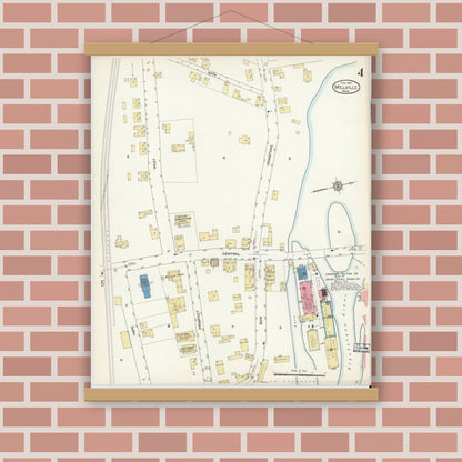 Old map wall art mockup — magnetic wood frame on brick wall — Sanborn Fire Insurance Map from Millville, Worcester County, Massachusetts (1913), Sheet #0004