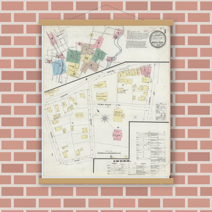 Old map wall art mockup — magnetic wood frame on brick wall — Sanborn Fire Insurance Map from Middleboro, Plymouth County, Massachusetts (1896) - Complete Map Set