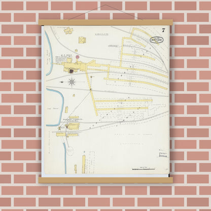 Old map wall art mockup — magnetic wood frame on brick wall — Sanborn Fire Insurance Map from Antigo, Langlade County, Wisconsin (1892), Sheet #0007