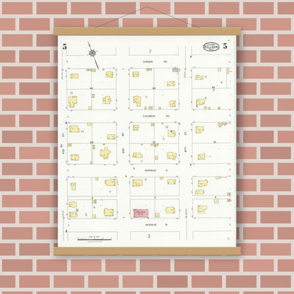 Old map wall art mockup — magnetic wood frame on brick wall — Sanborn Fire Insurance Map from Killeen, Bell County, Texas (1926), Sheet #0005