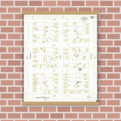 Old map wall art mockup — magnetic wood frame on brick wall — Sanborn Fire Insurance Map from Boone, Boone County, Iowa (1900), Sheet #0012