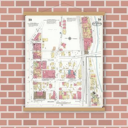 Old map wall art mockup — magnetic wood frame on brick wall — Sanborn Fire Insurance Map from East Liverpool, Columbiana County, Ohio (1923), Sheet #0010