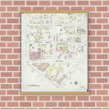 Old map wall art mockup — magnetic wood frame on brick wall — Sanborn Fire Insurance Map from East Liverpool, Columbiana County, Ohio (1887), Sheet #0007