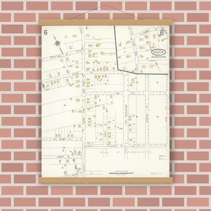 Old map wall art mockup — magnetic wood frame on brick wall — Sanborn Fire Insurance Map from Absecon, Atlantic County, New Jersey (1923), Sheet #0006