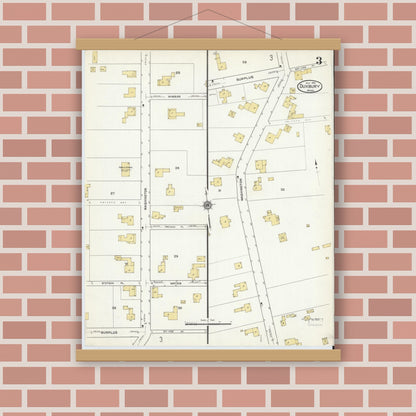 Old map wall art mockup — magnetic wood frame on brick wall — Sanborn Fire Insurance Map from Duxbury, Plymouth County, Massachusetts (1915), Sheet #0003