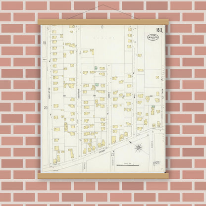 Old map wall art mockup — magnetic wood frame on brick wall — Sanborn Fire Insurance Map from Malden, Middlesex County, Massachusetts (1897), Sheet #0021
