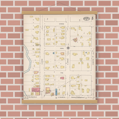 Old map wall art mockup — magnetic wood frame on brick wall — Sanborn Fire Insurance Map from Sparta, Monroe County, Wisconsin (1922), Sheet #0005