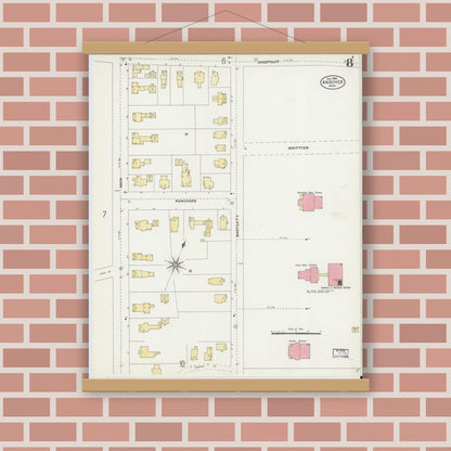 Old map wall art mockup — magnetic wood frame on brick wall — Sanborn Fire Insurance Map from Andover, Essex County, Massachusetts (1906), Sheet #0008